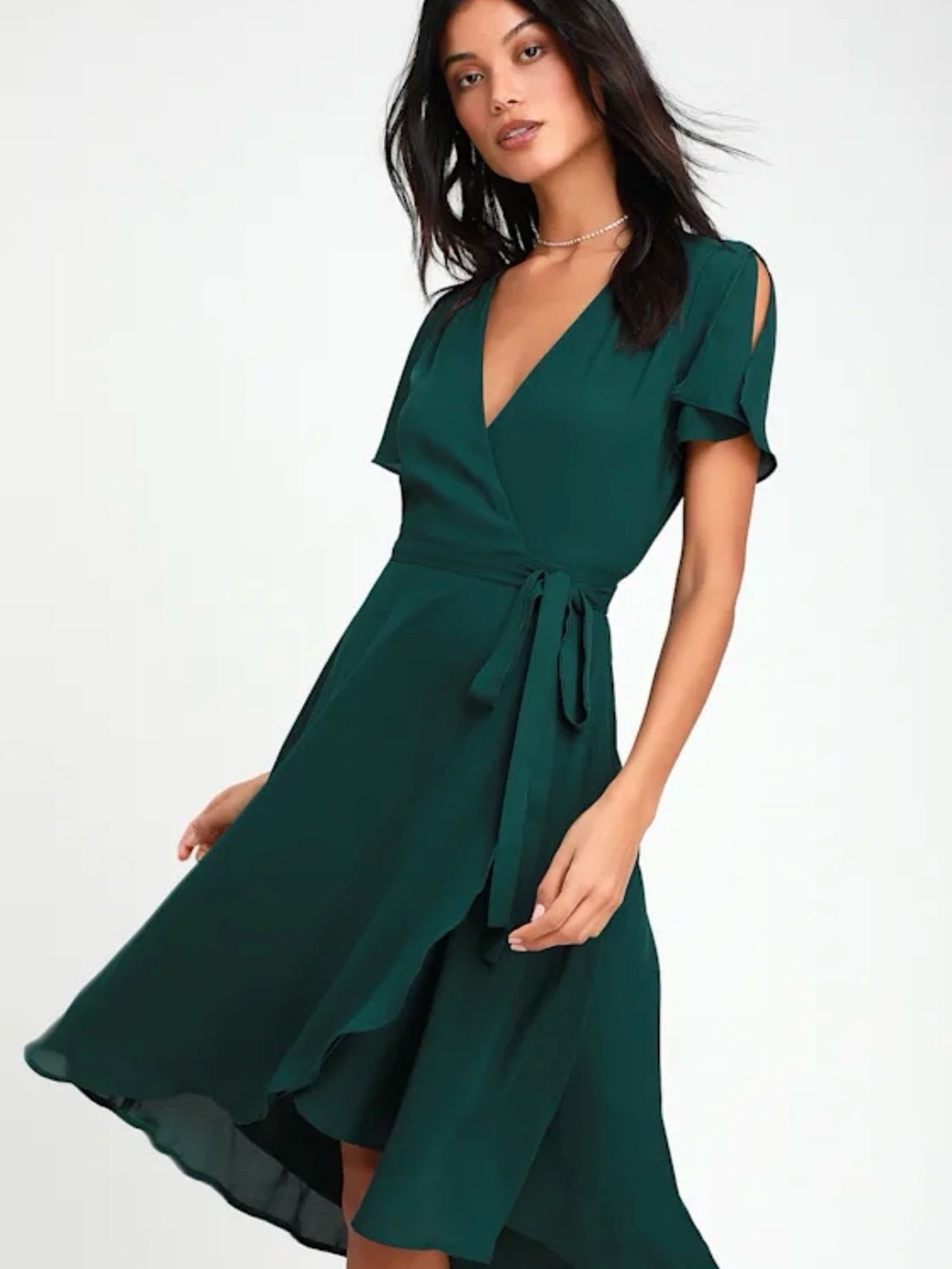 Lulu's Rise to the Occasion Emerald Green Midi Wrap Dress